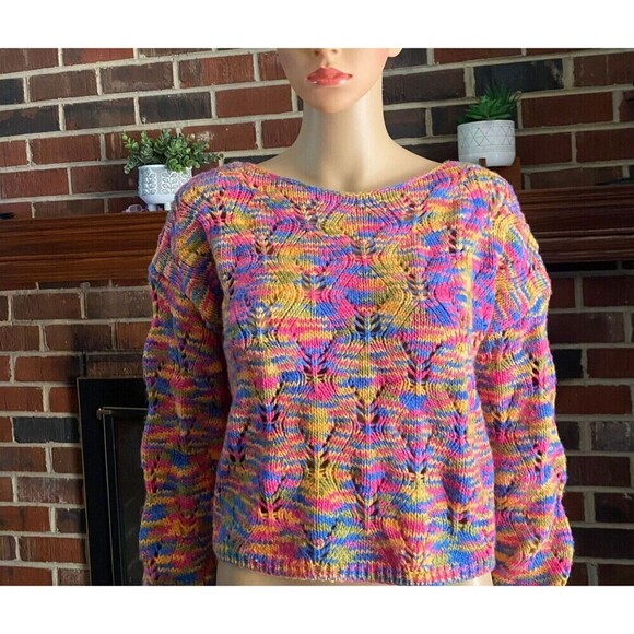 Women Pullover Sweater Size XS Knit  Pointelle  Multi Color Cardigan Comfort New - Picture 3 of 13